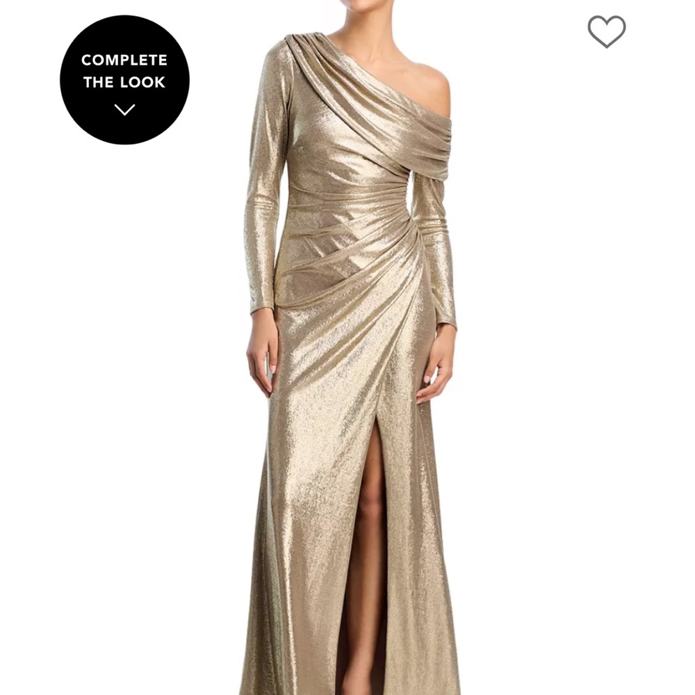 Aqua Long Metallic Gold Long Sleeve Dress Gown Prom Formal Wedding